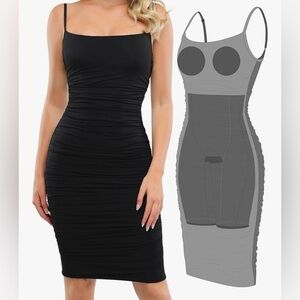 Chic Black Ruched Midi Dress